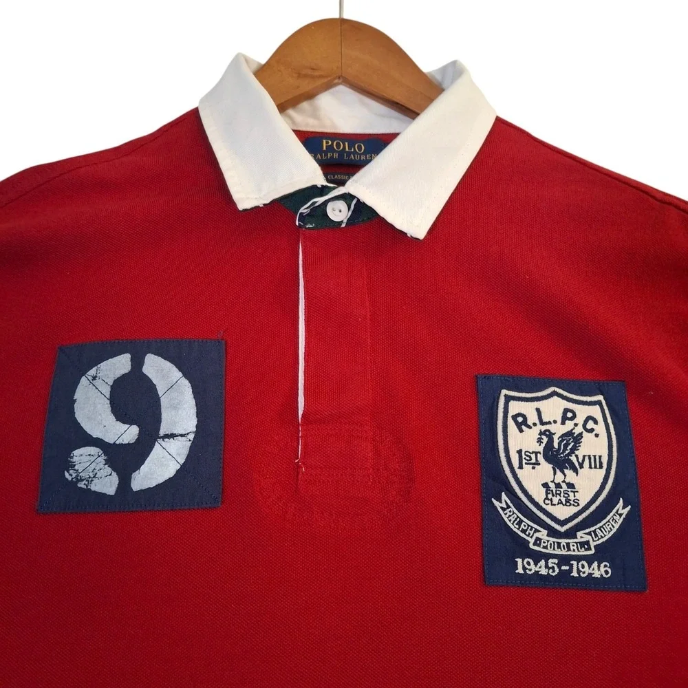 Polo Ralph Lauren Rugby Polo Shirt Men's Large Red Blue Short Sleeve R.L.P.C.